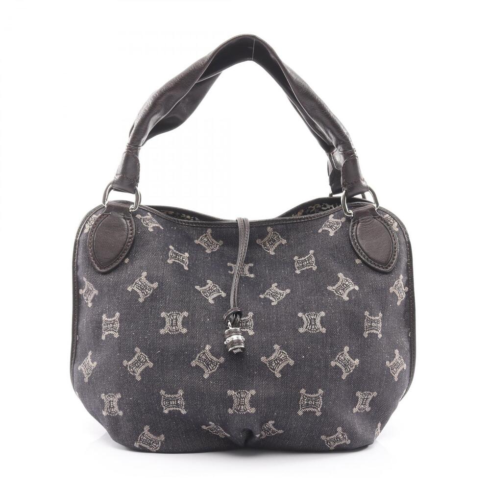 Celine Bittersweet Paris Macadam Handbag Denim Leather Navy Blue Brown